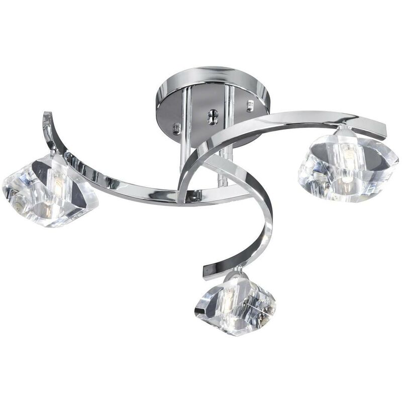 Sculptured Ice - 3 Light Semi Flush Multi Arm Ceiling Light Chrome and K9 Glass, G9 - Searchlight