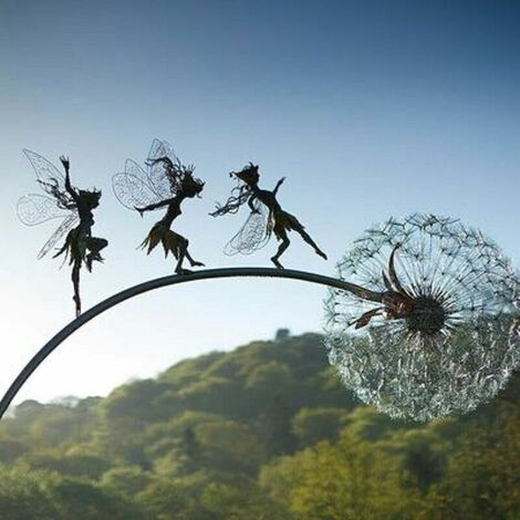 Sculptures de jardin de fées pieu fées et pissenlits dansent ensemble (B)，Fonepro