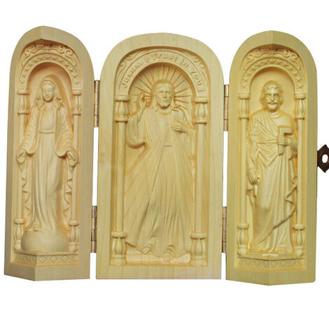 Sculptures en bois de jésus, décoration catholique, cadeau de Christ, vierge marie, Statue du saint père religieux,Blanc crème