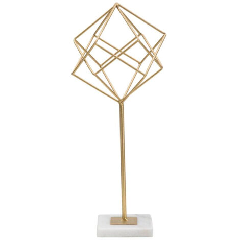 Scultura Cube 16x18x41,5 cm in Ferro e Marmo Oro e Bianco