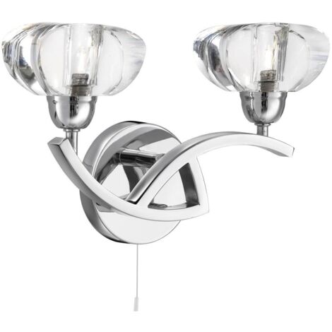 Scultura Ice Ii, lampada da parete curva a 2 fiamme cromo, vetro trasparente acciaio cromato