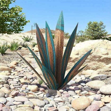 Scultura in metallo a forma di agave, 55 cm – Decorazione per interni ed esterni – Resistente alle intemperie – Colore blu, finitura dipinta a mano