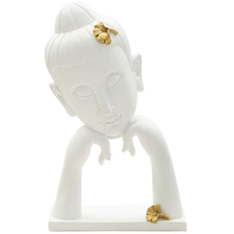 Scultura MF372, Poliresina, Bianco, Oro, 21,5x13x36 cm