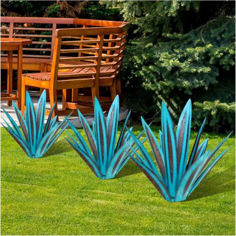 Scultura rustica di tequila blu - Decorazione artistica Decorazione per la casa Statua, Figurine da giardino, Ornamenti per prato, Pali da giardino, Piante di agave in metallo per cortile esterno, 13,