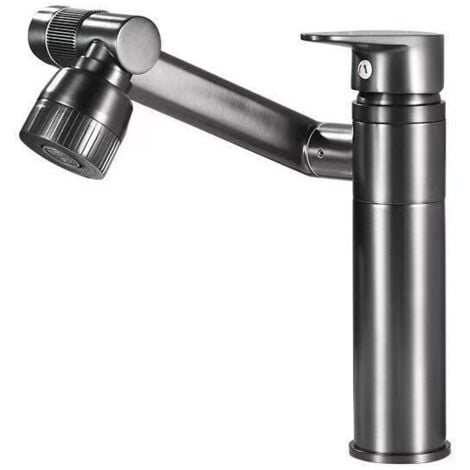 SDLOGAL Rubinetto miscelatore per lavabo alto con rotazione a 360 gradi, rubinetto per bagno, miscelatore per acqua calda e fredda - Grigio