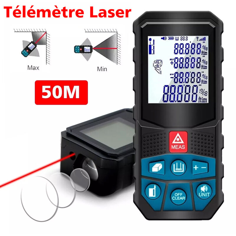 Image of Sdlogal - Télémètres laser 50m Ecart 2mm, 20 Données, mesure de la Distance, écran lcd, étanche Ip54,Piles non incluses - Nero