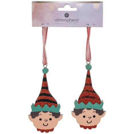 SDN CABEZA DE ELFO DE MADERA X2 8CM - Feeric lights & christmas