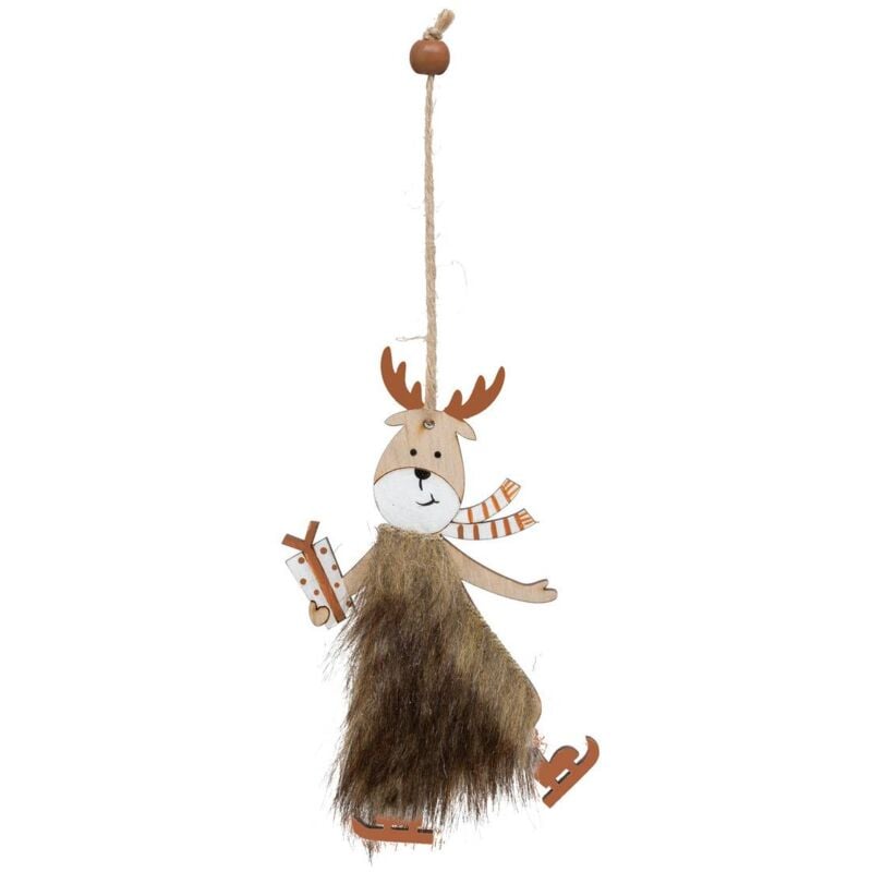 Decorazione per albero di natale in legno con pelliccia di renna pattino 13cm - Atmosphera créateur d'intérieur