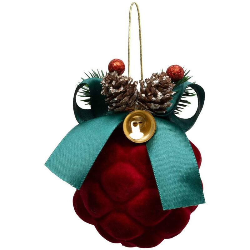 Decorazione per albero di natale pigna in velluto rosso 8cm - Atmosphera créateur d'intérieur