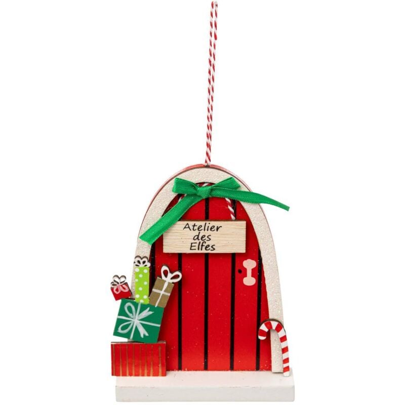 Decorazione per albero di natale in legno con elfo rosso 12 cm - Atmosphera créateur d'intérieur