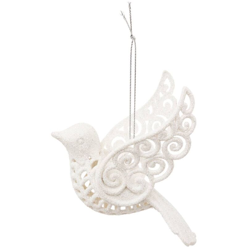 Uccello bianco glitterato decorazione albero di natale 10cm - Atmosphera créateur d'intérieur