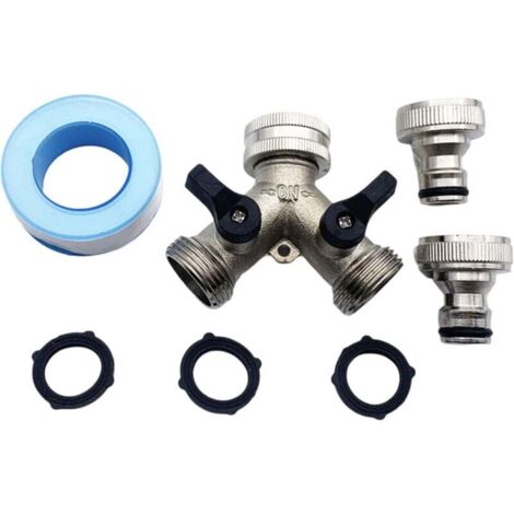 Sdoppiatore per tubo da giardino, rubinetto da giardino a 2 vie, connettore per tubo a Y da 3/4" per rubinetto esterno con connettori e rondelle