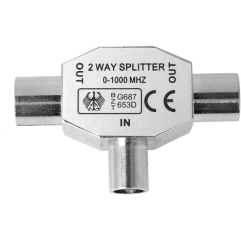 Sdoppiatore Splitter per Antenna TV in Metallo 1 Femmina 2 Maschi Distributore Derivatore Accoppiamento Antenna TV