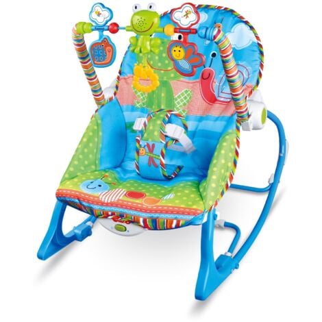 KEEPBUYING Sdraietta elettrica per bambini,cintura di sicurezza a 3 punti,struttura in metallo con piedini antiscivolo - Rana blu