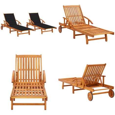 Sdraio 2 pz con Cuscini in Legno Massello di Acacia - Sdraio esterna - Sdraio con cuscino