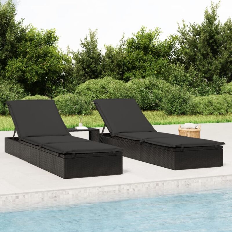 Lettino con Cuscino Nero 201x55x62 cm in Polyrattan vidaXL 7107