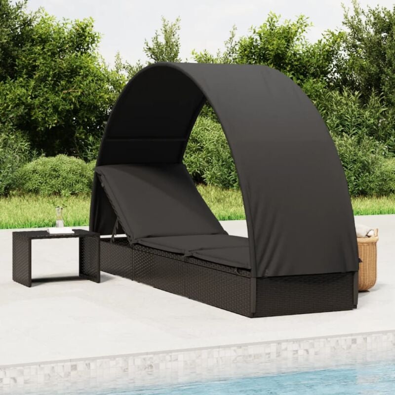 Lettino con Tetto Rotondo Nero 211x57x140 cm Polyrattan vidaXL 9902