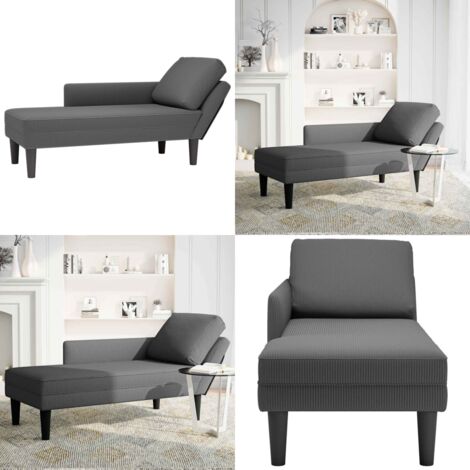Sdraio con Cuscino Destro in Velluto a Coste Grigio Scuro - Cuscino - Divano letto