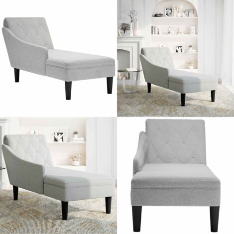 Sdraio con Cuscino e Bracciolo Destro in Tessuto Grigio Nuvola - Cuscino lombare - Divano letto