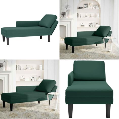 Sdraio con Cuscino e Bracciolo Destro in Velluto Verde Scuro - Cuscino - Bracciolo