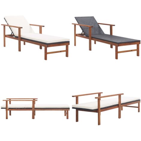 Sdraio con Cuscino Polyrattan e Legno Massello di Acacia Nera - Sdraio con cuscino - Lettino da piscina