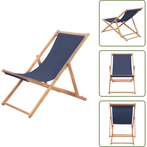 Sdraio da campeggio - vidaXL Sdraio da Spiaggia Pieghevole Telaio in Legno e Tessuto Blu - Sdraio in legno