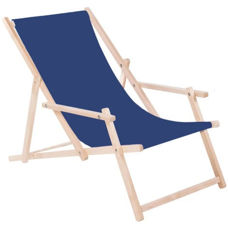 Sdraio da giardino o da spiaggia in legno con braccioli, colore blu scuro.