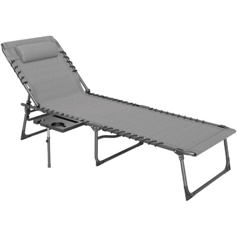 Sdraio da Giardino Pieghevole 60x190x31 cm Reclinabile a 5 Livelli con Tavolino Laterale e Tasca Grigio e Nero