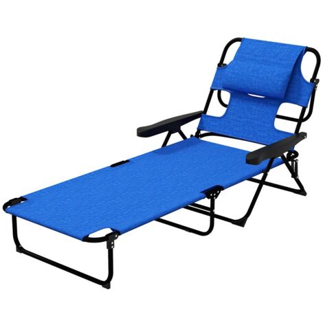 SDRAIO DA GIARDINO PIEGHEVOLE CON SCHIENALE REGOLABILE. CUSCINO E FORO PER VISO. BLU SCURO
