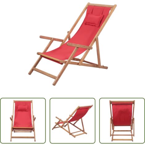 Sdraio da giardino -  Sdraio da Spiaggia Pieghevole Telaio in Legno e Tessuto Rosso
