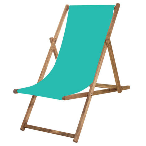 Sdraio di legno trattata con impregnante con tela di colore blu mare.