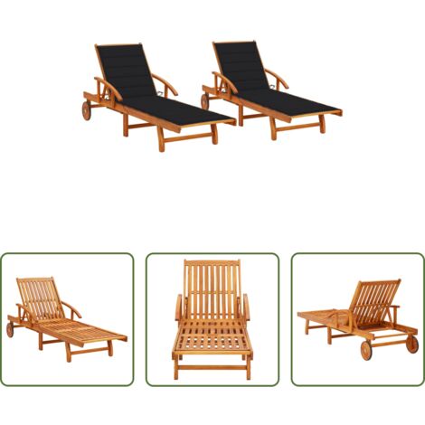 Sdraio in legno -  Sdraio 2 pz con Cuscini in Legno Massello di Acacia
