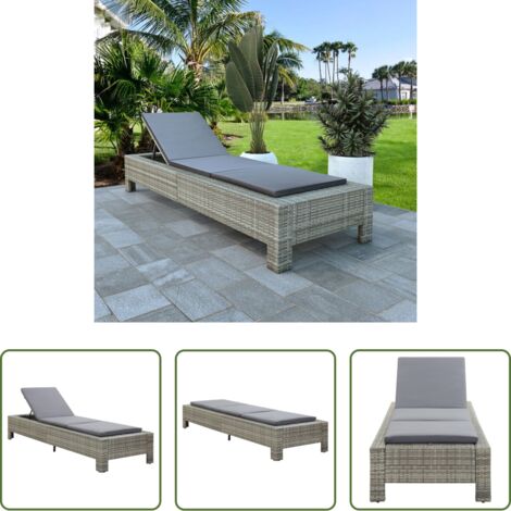 Sdraio -  Lettino Prendisole con Cuscino in Polyrattan Grigio
