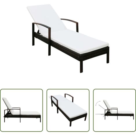 Sdraio -  Lettino Prendisole con Cuscino in Polyrattan Marrone
