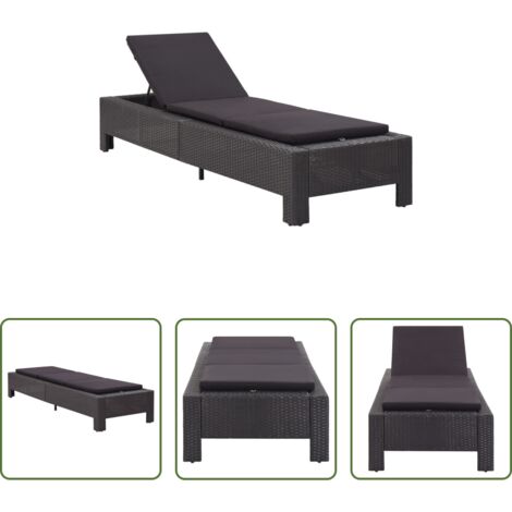 Sdraio -  Lettino Prendisole con Cuscino Nero in Polyrattan