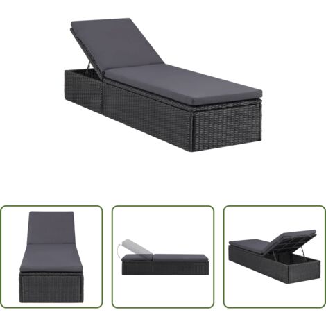 Sdraio -  Lettino Prendisole in Polyrattan Nero e Grigio Scuro