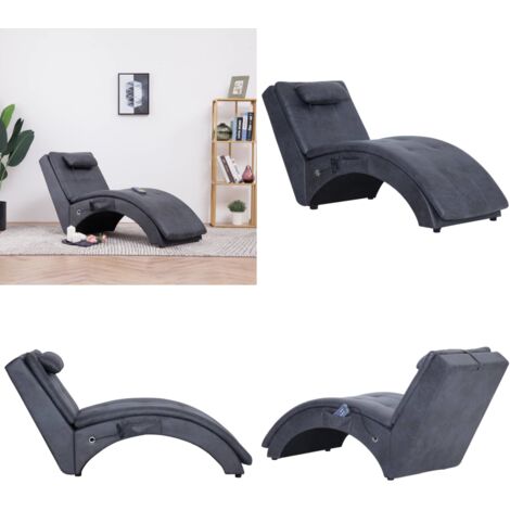 Sdraio Massaggiante con Cuscino Grigia Similpelle Scamosciata - Sdraio con riscaldamento - Sdraio ergonomica