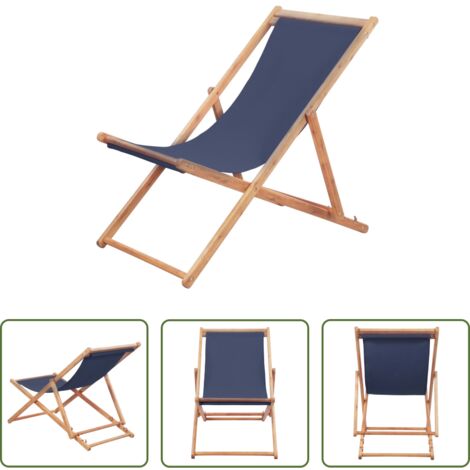 Sdraio pieghevole -  Sdraio da Spiaggia Pieghevole Telaio in Legno e Tessuto Blu