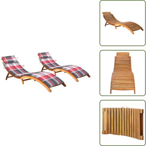 Sdraio pieghevole - vidaXL Sdraio 2 pz con Cuscini in Legno Massello di Acacia - Lettino da giardino