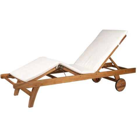 sdraio reclinabile eurogarden "lysa" in legno con ruote e cuscino ecru 201x60x36 cm