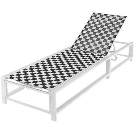Sdraio regolabile patio ruote tessuto traspirante Poltrona reclinabile esterno bordo piscina Nero Bianco