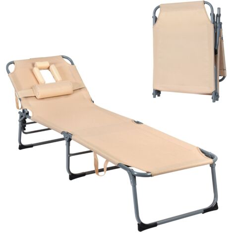 Sdraio regolabile spiaggia cuscini abbinati Lettino pieghevole patio campeggio Beige
