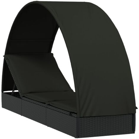 Sdraio sdraio lettino lettino da giardino terrazza arredo da esterno con tetto rotondo nero 211x57x140 cm resina intrecciata 020012697