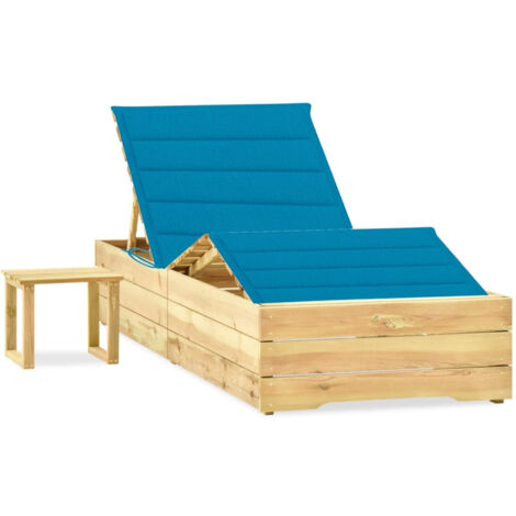 Sdraio sedia a sdraio lettino da giardino lettino da giardino terrazzo arredo da esterno 198 cm con tavolo e cuscino in pino impregnato 020012677