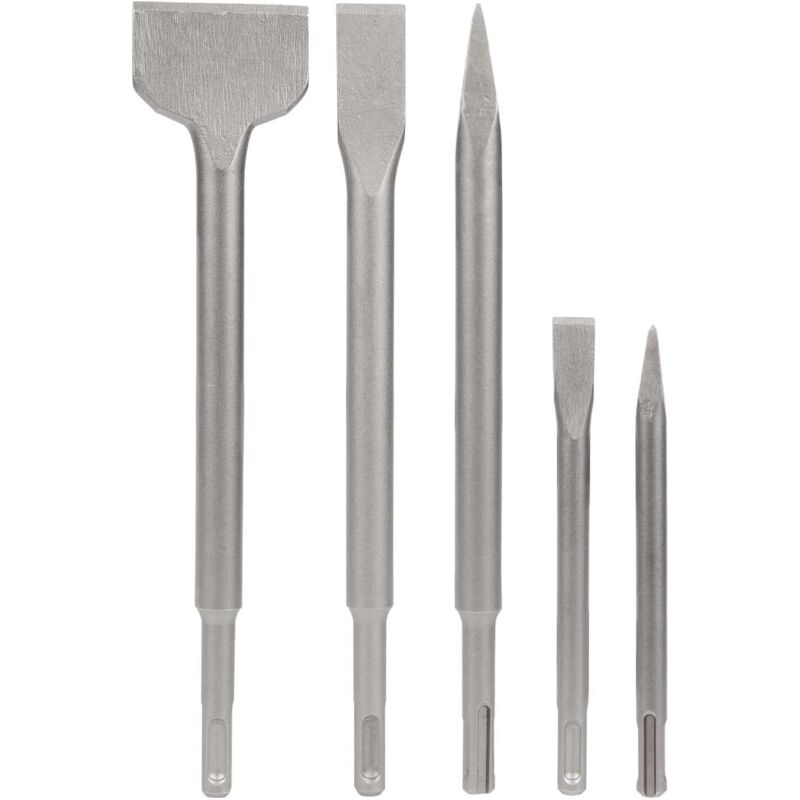 Sds Chisel Set of 5 Chisels with 2 Pointed Chisels and 3 Flat Chisels, Concrete Drilling Tool