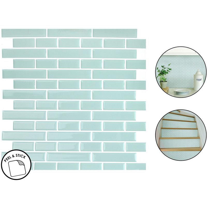 4 Sea Glass Backsplash Tiles Peel & Stick 4pcs Teal Blue Home Wall Stickers