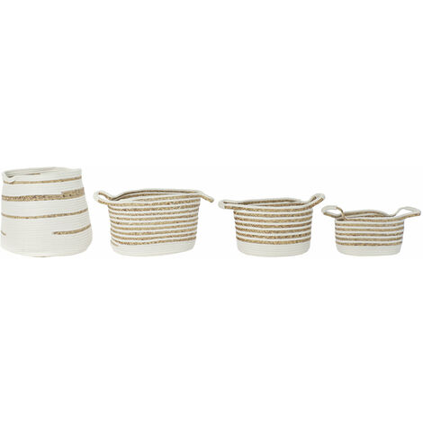 Sea Gras Baumwollkorb Set 4 36x36x34 Baumwoll weiße Meeresgrasmaterial mehrfarbige Farbfamilienkörbe und Kisten Details