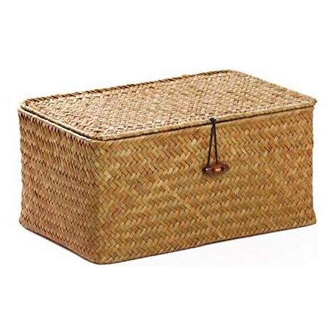 Seagrass rattan storage basket with natural material lining (Small 26cm x 16cm x 10cm H)