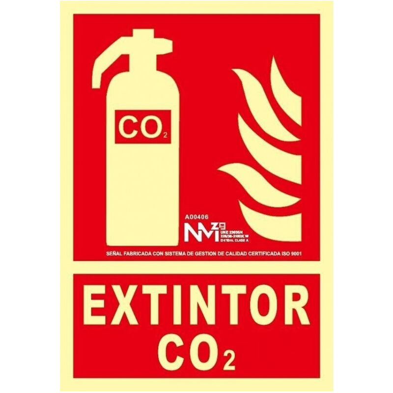 

Señal extintor Co2 homologada PVC 21x30cm Rojo