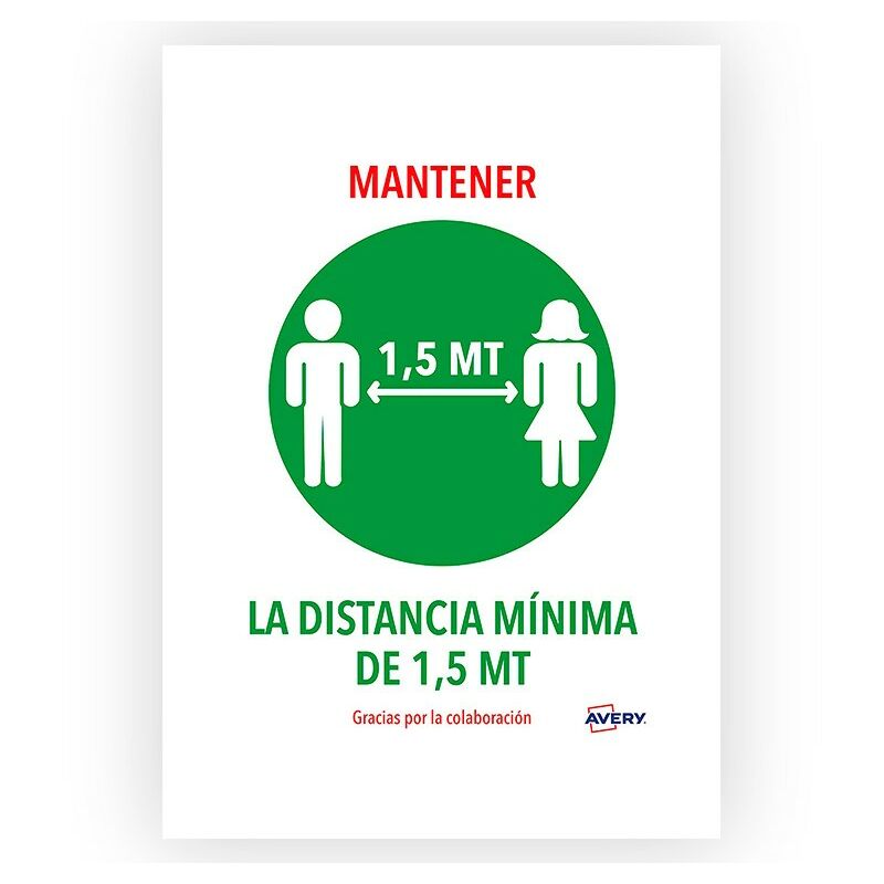 

Avery seÑalizacion adhesiva permanente mantener distancia minima de 15 mt' poliester dina4 -2u-'